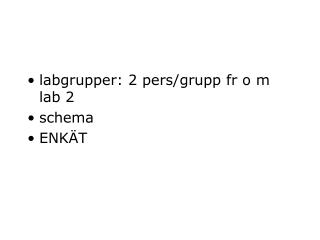 labgrupper: 2 pers/grupp fr o m lab 2 schema ENKÄT