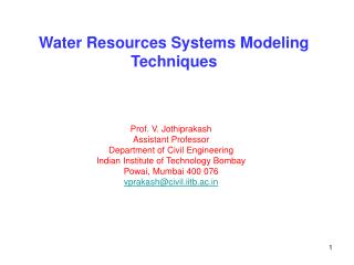 Water Resources Systems Modeling Techniques
