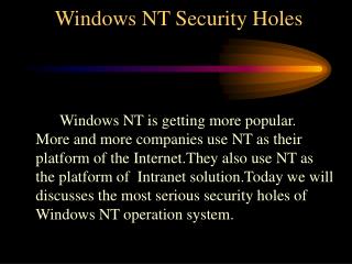 Windows NT Security Holes