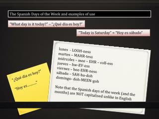 The Spanish Days of the Week and examples of use