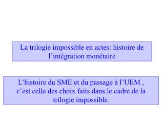 La trilogie impossible en actes: histoire de l’intégration monétaire