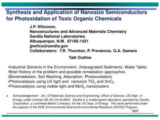 Synthesis and Application of Nanosize Semiconductors for Photoxidation of Toxic Organic Chemicals