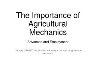 The Importance of Agricultural Mechanics