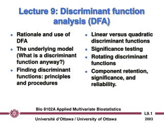 Lecture 9: Discriminant function analysis (DFA)