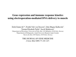 Gene expression and immune response kinetics using electroporation-mediated DNA delivery to muscle
