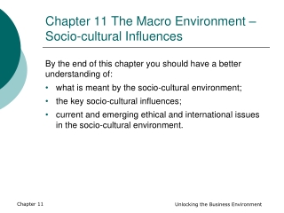 Chapter 11 The Macro Environment – Socio-cultural Influences