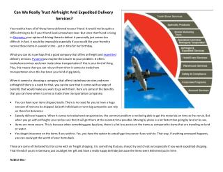 Can We Really Trust Airfreight And Expedited Delivery