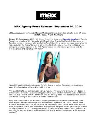 MAX Agency Press Release - September 04, 2014