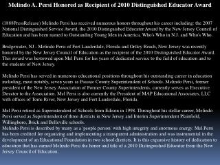 Melindo A. Persi Honored as Recipient of 2010 Distinguished