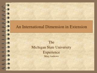 An International Dimension in Extension