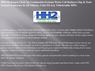 HH2 Hydrogen Clean Air Combustion Systems Water Cell Reduces