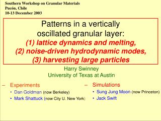 Experiments Dan Goldman (now Berkeley) Mark Shattuck ( now City U. New York )