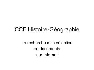CCF Histoire-Géographie