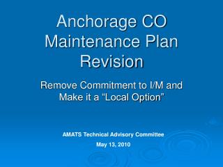 Anchorage CO Maintenance Plan Revision