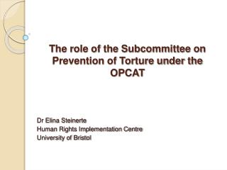 The role of the Subcommittee on Prevention of Torture under the OPCAT