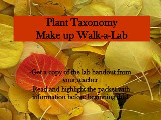 Plant Taxonomy Make up Walk-a-Lab