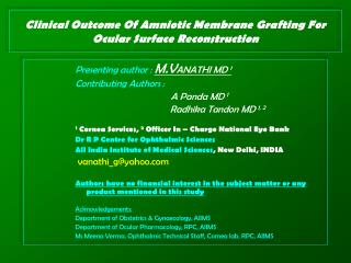 Clinical Outcome Of Amniotic Membrane Grafting For Ocular Surface Reconstruction