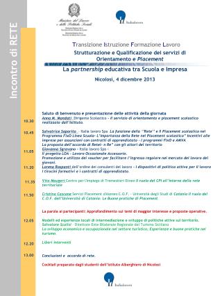 Saluto di benvenuto e presentazione delle attività della giornata
