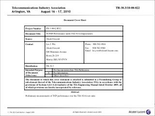 Telecommunications Industry Association	TR-30.3/10-08-022