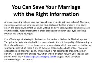 You Can Save Your Marriage with the Right Information
