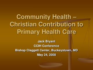 Community Health – Christian Contribution to Primary Health Care