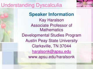 Understanding Dyscalculia