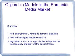 Oligarchic Models in the Romanian Media Market