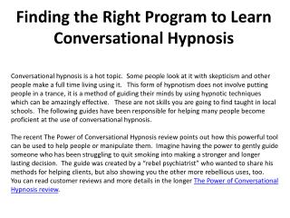 Finding the Right Program to Learn Conversational Hypnosis