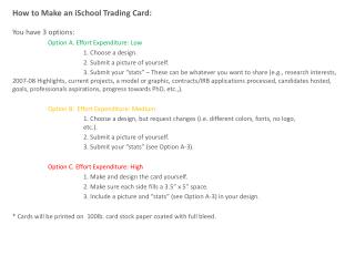 How to Make an iSchool Trading Card: You have 3 options: 	Option A. Effort Expenditure: Low