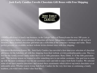 Josh Early Candies Unveils Chocolate Gift Boxes with Free Sh