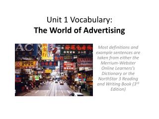 Unit 1 Vocabulary: The World of Advertising