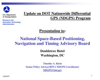 Update on DOT Nationwide Differential GPS (NDGPS) Program