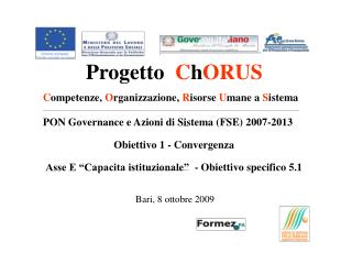 Progetto C h ORUS C ompetenze, O rganizzazione, R isorse U mane a S istema