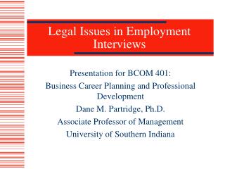 Legal Issues in Employment Interviews