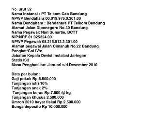No. urut 52 Nama Instansi : PT Telkom Cab Bandung NPWP Bendahara:00.019.976.0.301.00