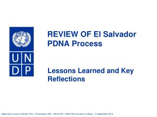 REVIEW OF El Salvador PDNA Process