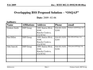 Overlapping BSS Proposed Solution â€“ â€œOSQAPâ€