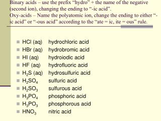 PPT - HCl (aq) hydrochloric acid HBr (aq) hydrobromic acid HI (aq ...