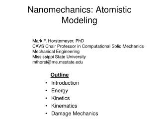 Nanomechanics: Atomistic Modeling