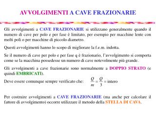 AVVOLGIMENTI A CAVE FRAZIONARIE