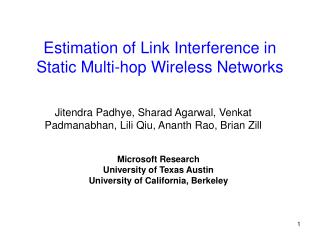 Estimation of Link Interference in Static Multi-hop Wireless Networks