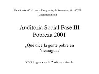 AuditorÃ­a Social Fase III Pobreza 2001