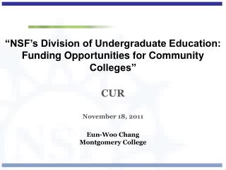 â€œNSFâ€™s Division of Undergraduate Education: Funding Opportunities for Community Collegesâ€ CUR