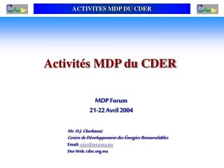 ACTIVITES MDP DU CDER