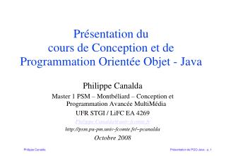 PrÃ©sentation du cours de Conception et de Programmation OrientÃ©e Objet - Java