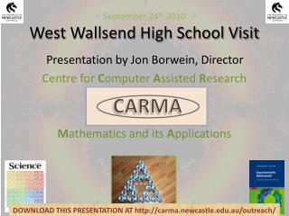 September 24 th 2010 West Wallsend High School Visit
