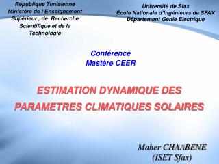 ESTIMATION DYNAMIQUE DES PARAMETRES CLIMATIQUES SOLAIRES