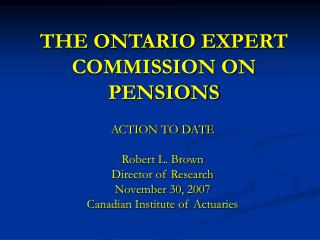 THE ONTARIO EXPERT COMMISSION ON PENSIONS