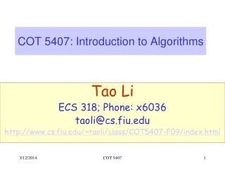 COT 5407: Introduction to Algorithms