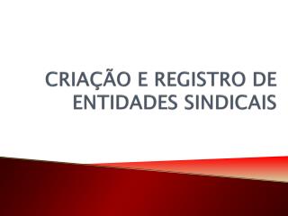 CRIAÃ‡ÃƒO E REGISTRO DE ENTIDADES SINDICAIS